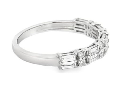 18K White Gold Band Ring with Natural Round and Baguette Diamonds