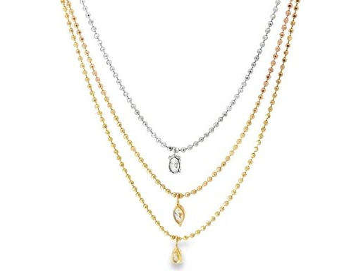 18K Tri-Color Gold Layered Necklace with All Natural Diamonds