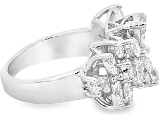 18K White Gold Floral Cluster Ring with Natural Pear-Shaped and Marquise Diamonds