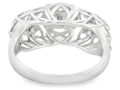 18K White Gold Cluster Ring with Natural Marquise, Princess and Round Diamond