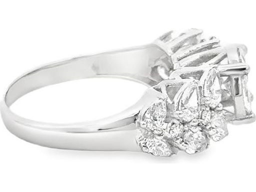 18K White Gold Cluster Ring with Natural Marquise, Princess and Round Diamond