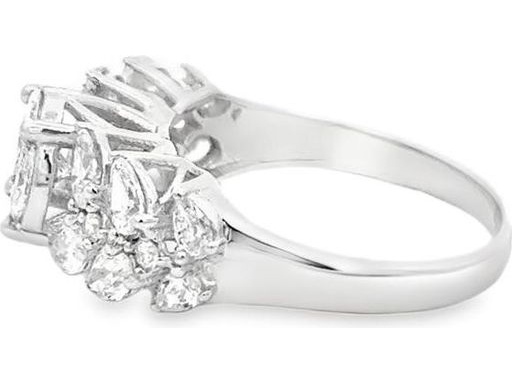 18K White Gold Cluster Ring with Natural Marquise, Princess and Round Diamond