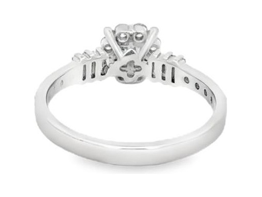 18K White Gold Floral Ring with Natural Round and Baguette Diamonds