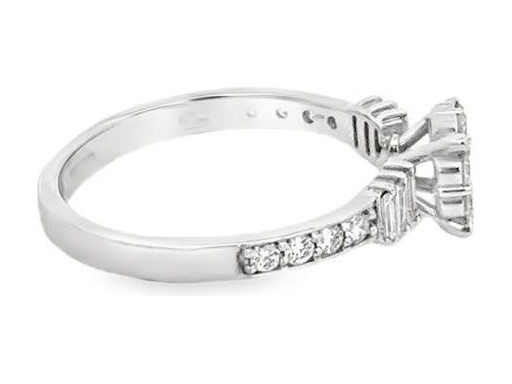 18K White Gold Floral Ring with Natural Round and Baguette Diamonds