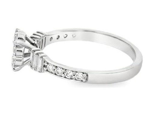 18K White Gold Floral Ring with Natural Round and Baguette Diamonds