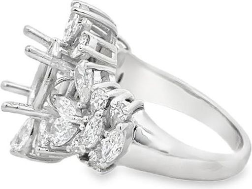 18K White Gold Ring with Natural Pear-Shaped and Marquise Diamonds – Center Stone Customizable