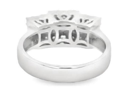 18K White Gold Wide Band Ring with Natural Round, Baguette, and Princess-Cut Diamonds