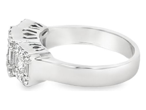 18K White Gold Wide Band Ring with Natural Round, Baguette, and Princess-Cut Diamonds