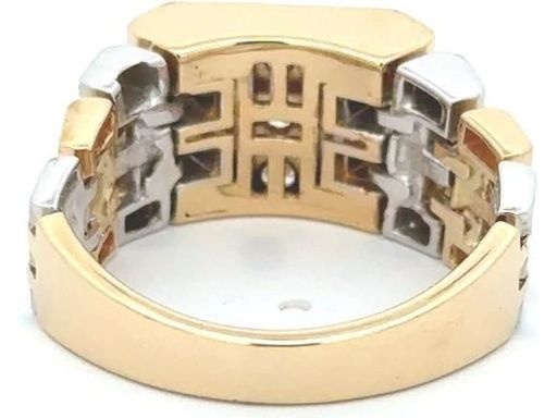 18K Two-Tone (Yellow and White Gold) Men's Ring with Natural Round Diamonds and Flexible Shank