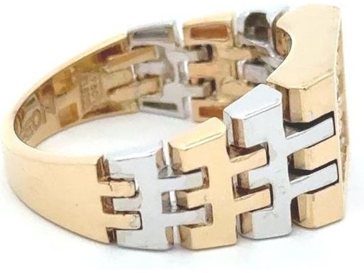 18K Two-Tone (Yellow and White Gold) Men's Ring with Natural Round Diamonds and Flexible Shank