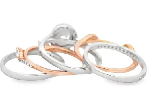 Set of 5 Stackable 18K White and Rose Gold Rings Featuring a Solitaire Ring with Natural Center Diamond, Plus Round and Marquise Diamonds – Wearable Separately or as One