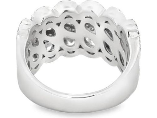 18K White Gold Wide Band Ring with Natural Pear-Shaped and Round Diamonds