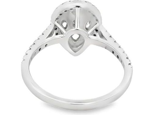 18K White Gold Pear-Shaped Ring with Natural Marquise, Pear, Baguette, and Round Diamonds in Halo Design