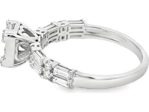 18K White Gold Ring with Natural Baguette and Round Diamonds