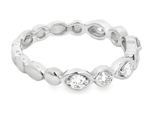 18K White Gold Half-Eternity Ring with Natural Round Diamonds in Bezel Setting