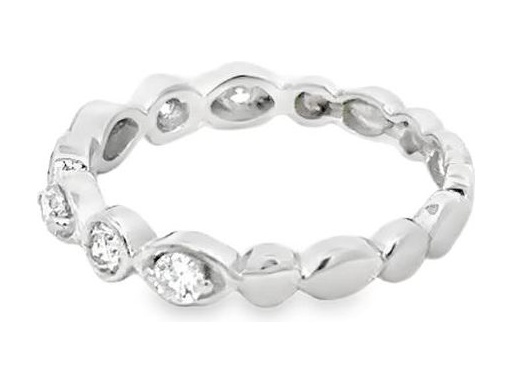 18K White Gold Half-Eternity Ring with Natural Round Diamonds in Bezel Setting