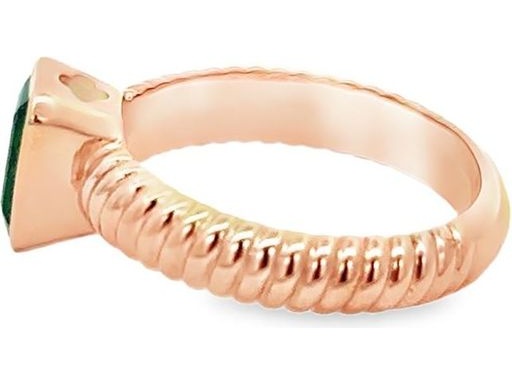 18K Rose Gold Ring with Natural Emerald-Cut Emerald in Bezel Setting