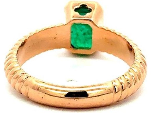 18K Rose Gold Ring with Natural Emerald-Cut Emerald in Bezel Setting