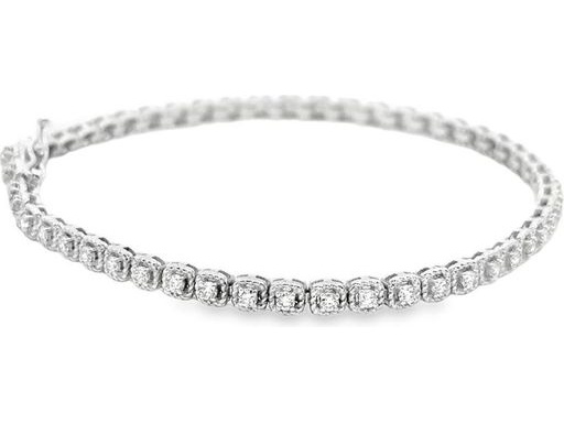 18K White Gold Bracelet with Natural Round Diamonds and Engraved Gold Accents