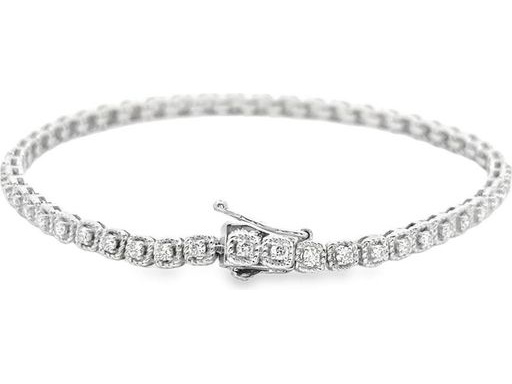 18K White Gold Bracelet with Natural Round Diamonds and Engraved Gold Accents