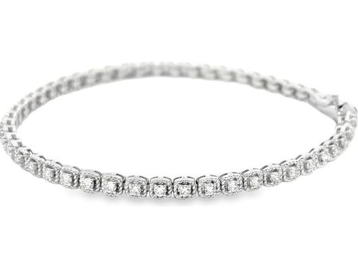 18K White Gold Bracelet with Natural Round Diamonds and Engraved Gold Accents
