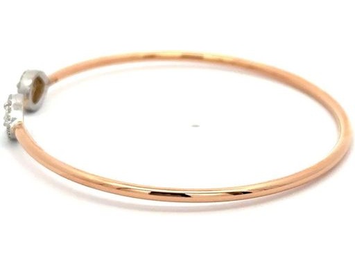 18K Rose and White Gold Open Bangle Bracelet with Natural Pear-Shaped Diamonds Surrounded by Round Diamonds