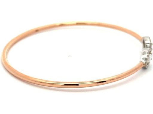 18K Rose and White Gold Open Bangle Bracelet with Natural Pear-Shaped Diamonds Surrounded by Round Diamonds