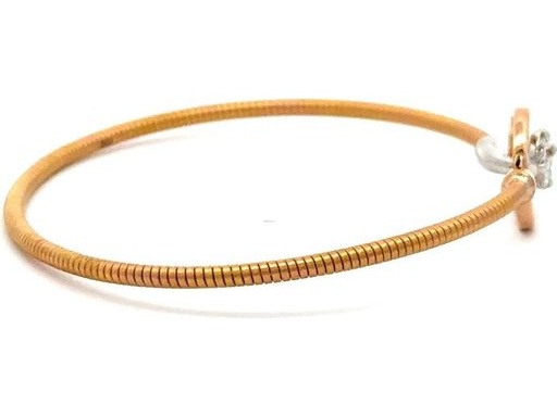 18K Tri-Color Gold Bangle Bracelet with a Central Natural Princess Cut Diamond Surrounded by Marquise Diamonds