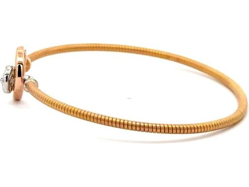 18K Tri-Color Gold Bangle Bracelet with a Central Natural Princess Cut Diamond Surrounded by Marquise Diamonds