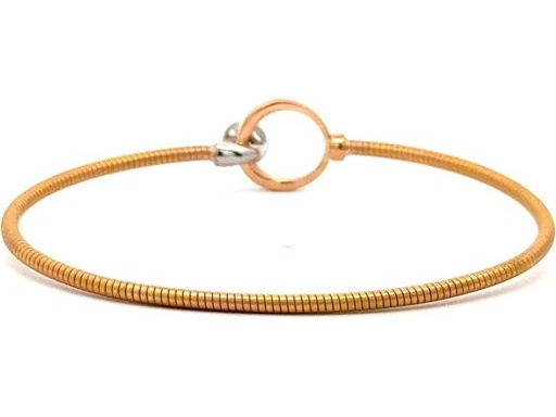 18K Tri-Color Gold Bangle Bracelet with a Central Natural Princess Cut Diamond Surrounded by Marquise Diamonds