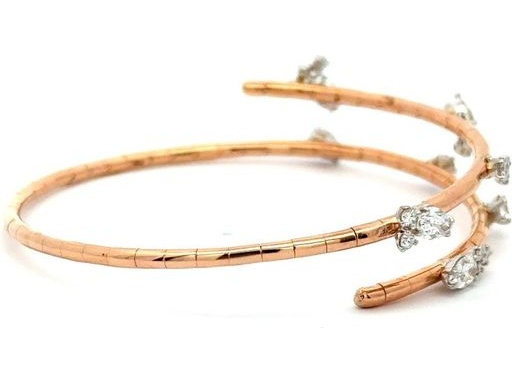 18K Rose Gold Bangle Bracelet with Alternating Natural Pear-Shaped and Round Diamonds