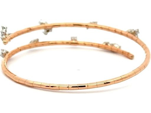 18K Rose Gold Bangle Bracelet with Alternating Natural Pear-Shaped and Round Diamonds