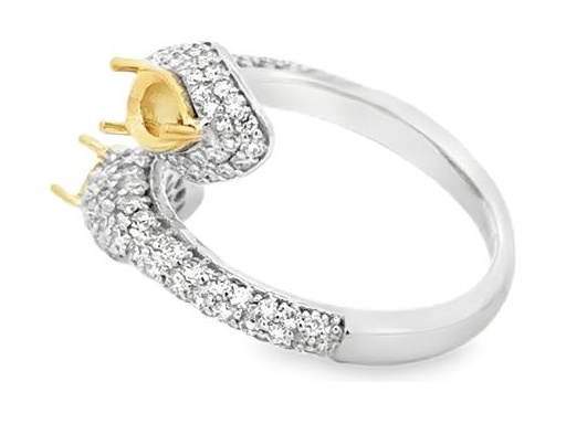 18K Two-Tone Gold Open Ring with Natural Round Diamonds and Customizable Twin Pear-Shaped Settings