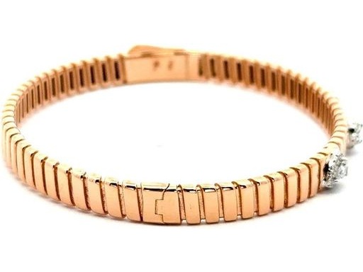 18K Rose Gold Rigid Bangle Bracelet with Three Natural Pear-Shaped Diamonds Surrounded by Round Diamonds