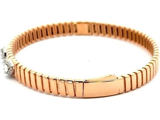 18K Rose Gold Rigid Bangle Bracelet with Three Natural Pear-Shaped Diamonds Surrounded by Round Diamonds
