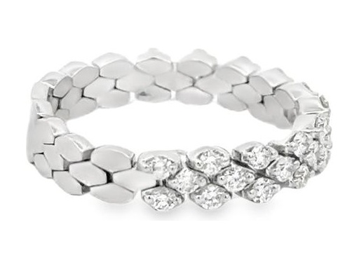 18K White Gold Flexible Ring with Diagonal Rows of Natural Round Diamonds