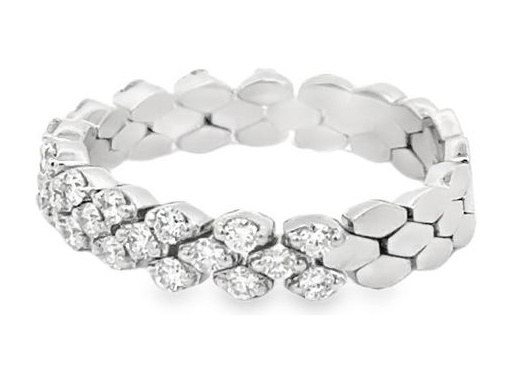 18K White Gold Flexible Ring with Diagonal Rows of Natural Round Diamonds