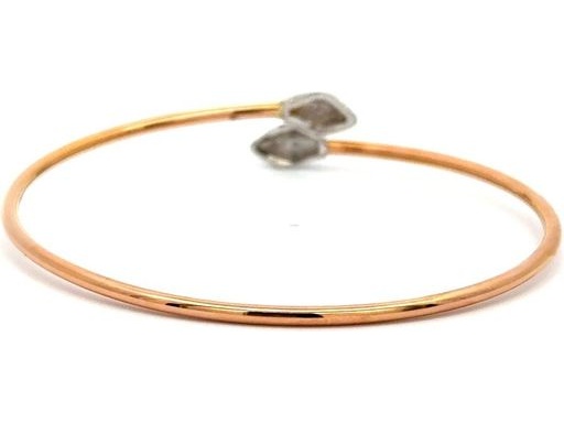 18K Rose Gold Open Snake-Head Bangle Bracelet with Natural Round Diamonds on Both Ends