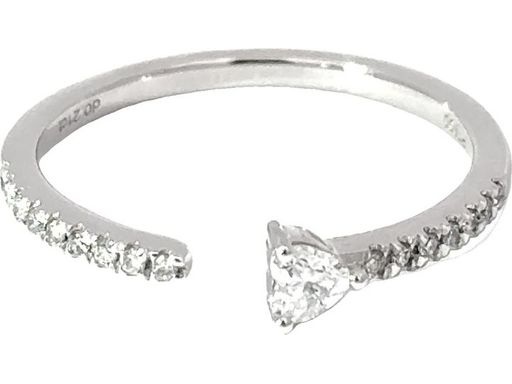 Platinum 900 Open Ring with Natural Heart-Cut and Round Diamonds