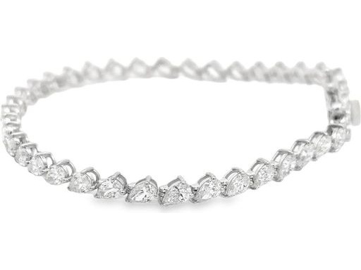 18K White Gold Tennis Bracelet with All Natural Pear-Shaped Diamonds