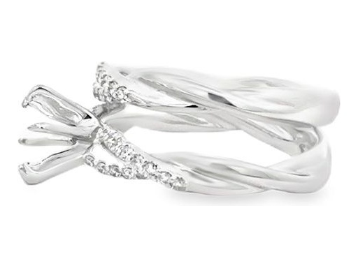 18K White Gold Twisted Two-Piece Ring Set with Natural Round Diamonds – Center Stone Customizable