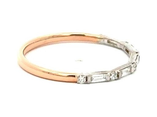 18K White and Rose Gold Band-Style Ring with Natural Baguette and Round Diamonds