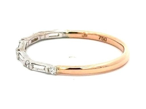 18K White and Rose Gold Band-Style Ring with Natural Baguette and Round Diamonds