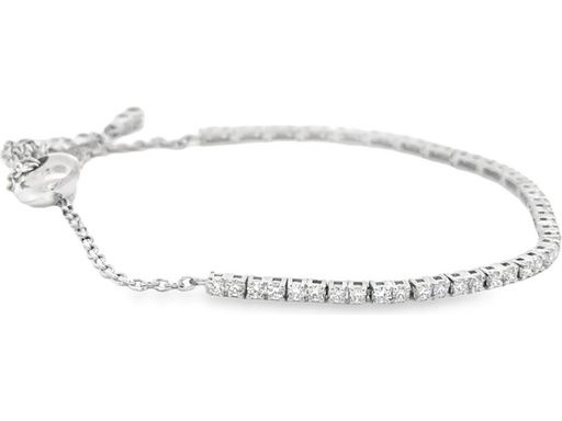 18K White Gold Adjustable Tennis Bracelet with Natural Round Diamonds