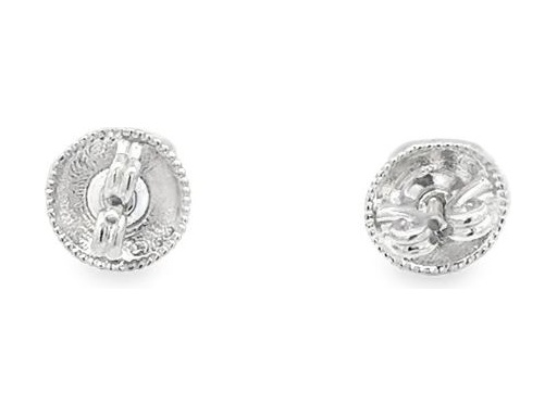 18K White Gold Emerald-Cut Style Stud Earrings with Natural Baguette and Round Diamonds