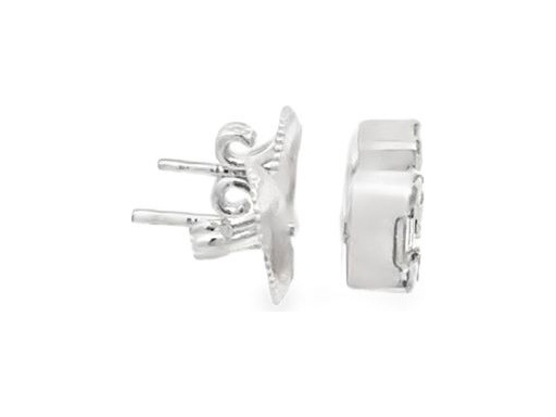 18K White Gold Emerald-Cut Style Stud Earrings with Natural Baguette and Round Diamonds