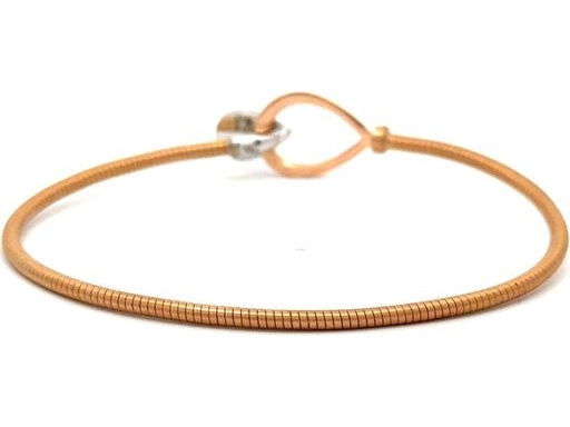 18K Rose and White Gold Bangle with Pavé-Set Natural Round Diamonds in Pear Shape