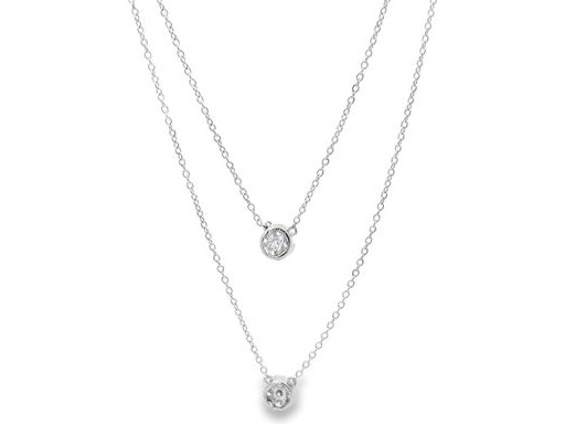 18K White Gold Double-Layer Necklace with Clustered Natural Round Diamonds