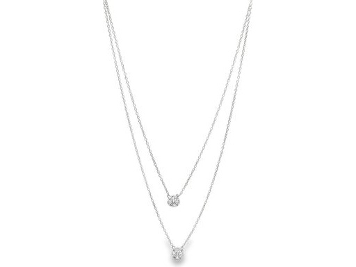 18K White Gold Double-Layer Necklace with Clustered Natural Round Diamonds