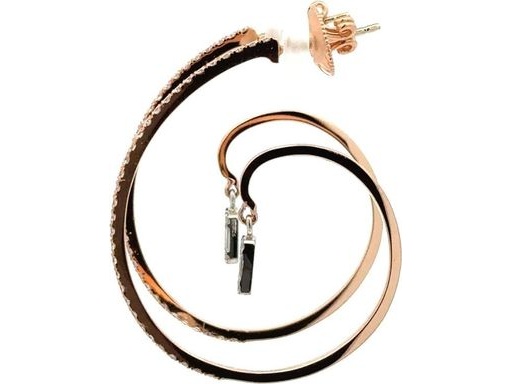 18K Rose Gold Large Hoop Earrings with Dangling Natural Baguette and Round Diamonds